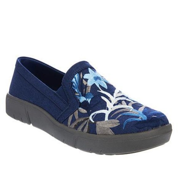 BareTraps Shoes - BareTraps Bonaire Navy Embroidered Slip On Shoes